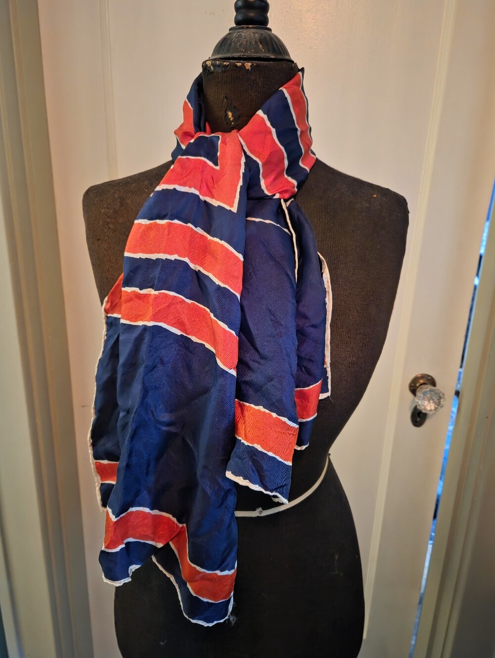 Vintage Echo 46" Silk Scarf In Abstract Red And Blue